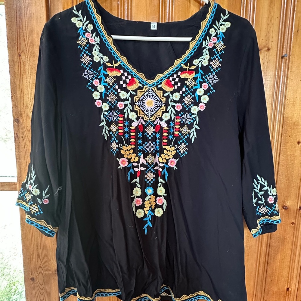 Chic Black Tunic with Colorful Embroidery